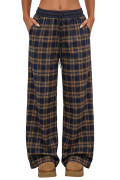 Yellow Frenchy Plaid Pattern Contrast Drawstring Waist Wide Leg Pants