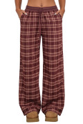 Red Frenchy Plaid Pattern Contrast Drawstring Waist Wide Leg Pants