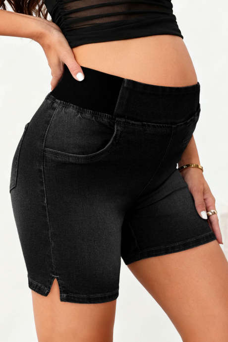 Black maternity denim shorts
