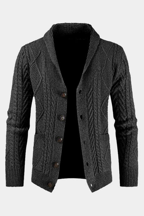 Gray Men's V Neck Long Sleeve Buttons Down Cardigan