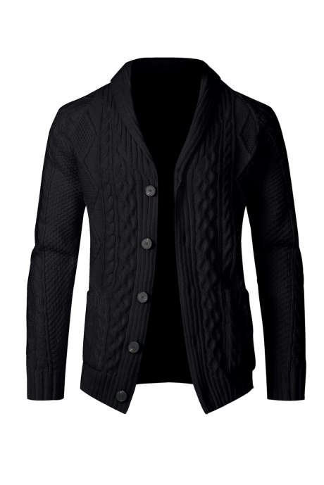 Black JMIERR Men's Casual Long Sleeve Shawl Collar Buttons Down Cable Knit Cardigan Sweater with Pockets