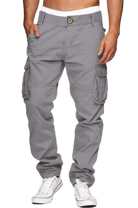 Gray JMIERR Cargo Pants for Men Casual Cotton Relaxed Fit Pants Stretch Elastic Waist Lightweight Work Pants Multi Pockets
