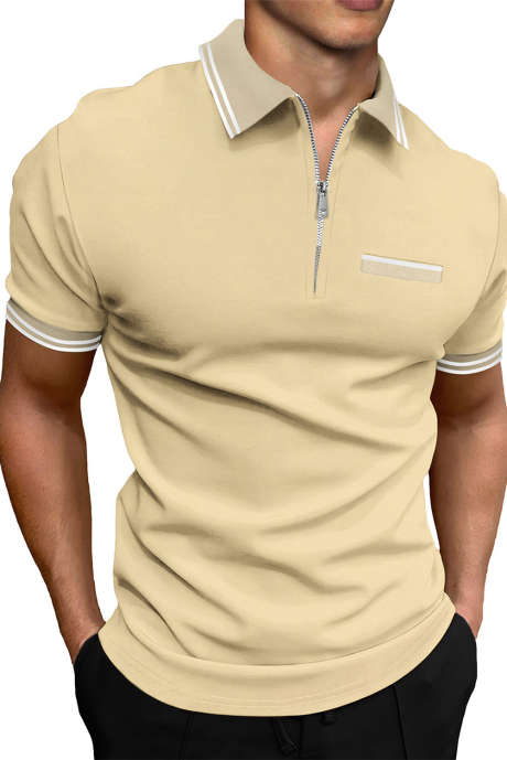 Khaki JMIERR Mens Polo Shirts Casual Knit Short Sleeve Classic Quarter Zip Collar Shirts for Men Cotton Shirts Tops