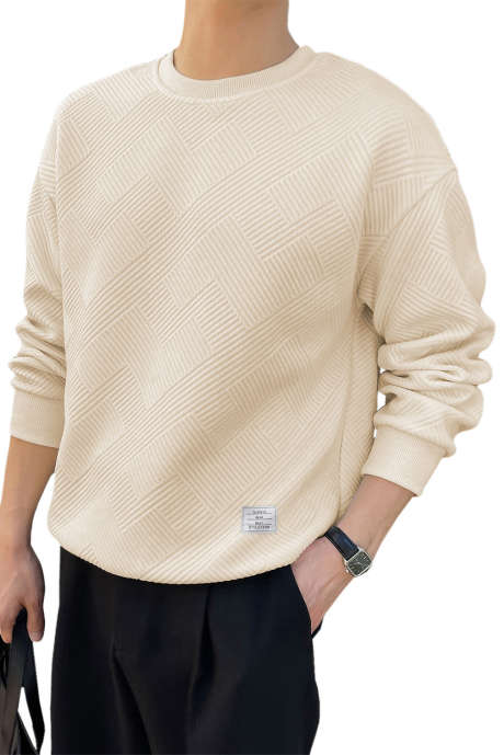 Apricot JMIERR Mens Crewneck Sweatshirts Long Sleeve Oversize Heavy Relaxed Geometric Pullover Sweatshirts