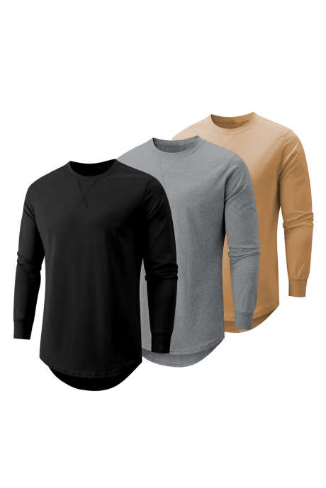 Multicolor-4 JMIERR Mens 3-Pack Crewneck Long Sleeve Thermal Cotton Shirts (S-3XL)