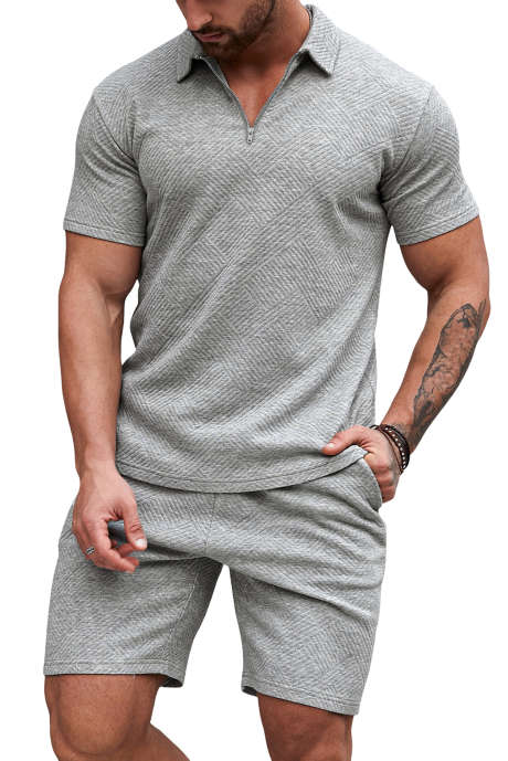 Light Grey JMIERR Mens Tracksuits 2 Pieces Set Short Sleeve Polo Shirt Jogger Beach Shorts Sweatsuit for Men 2 Piece Outfits Black