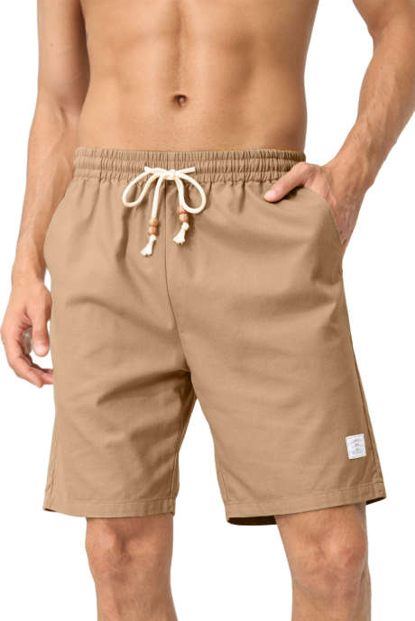 Khaki-2 JMIERR Mens Linen Shorts Casual Work Elastic Waist Drawstring Lightweight Summer Beach Jogger Shorts Black