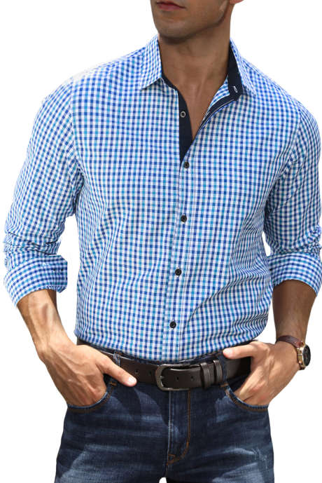 Light Blue JMIERR Men's Button Down Shirts Long Sleeve Wrinkle-Free Cotton Business Dress Plaid Shirt Tops S-XXL