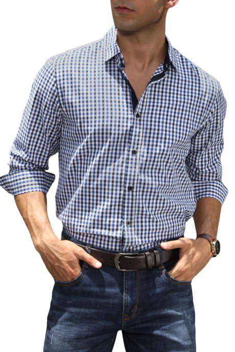 Sky Blue JMIERR Men's Button Down Shirts Long Sleeve Wrinkle-Free Cotton Business Dress Plaid Shirt Tops S-XXL
