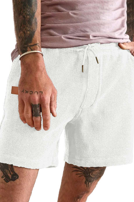 White JMIERR Mens Workout Shorts Waffle Casual Shorts Running Summer Beach Drawstring Elastic Waist Shorts with Pockets