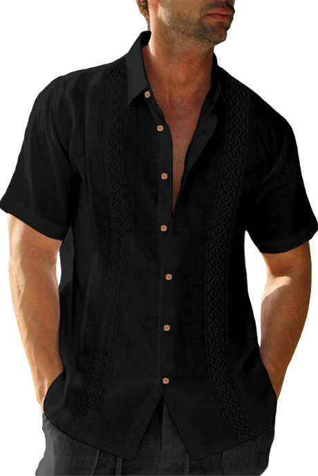 Black JMIERR Mens Casual Short Sleeve Button Down Linen Shirts Hawaiian Shirts Beach Golf Shirts Men White