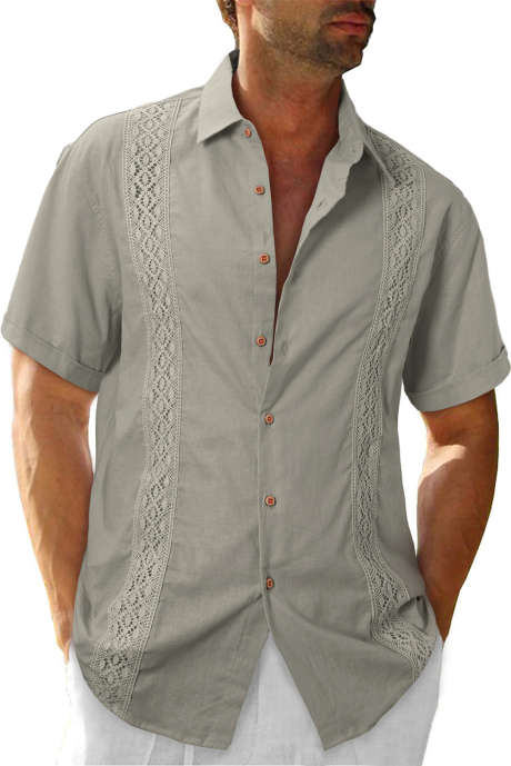 Gray-2 JMIERR Mens Casual Short Sleeve Button Down Linen Shirts Hawaiian Shirts Beach Golf Shirts Men White
