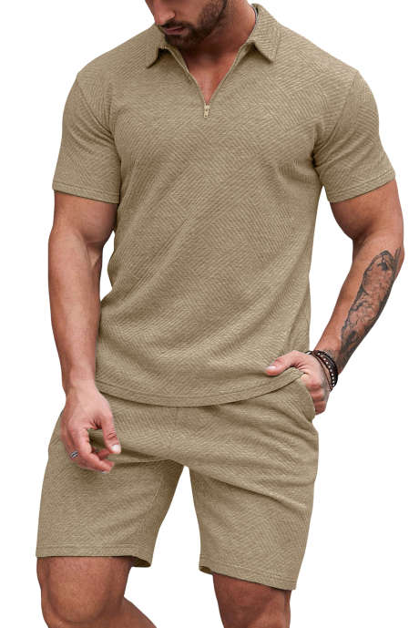 Light French Beige JMIERR Mens Tracksuits 2 Pieces Set Short Sleeve Polo Shirt Jogger Beach Shorts Sweatsuit for Men 2 Piece Outfits Black