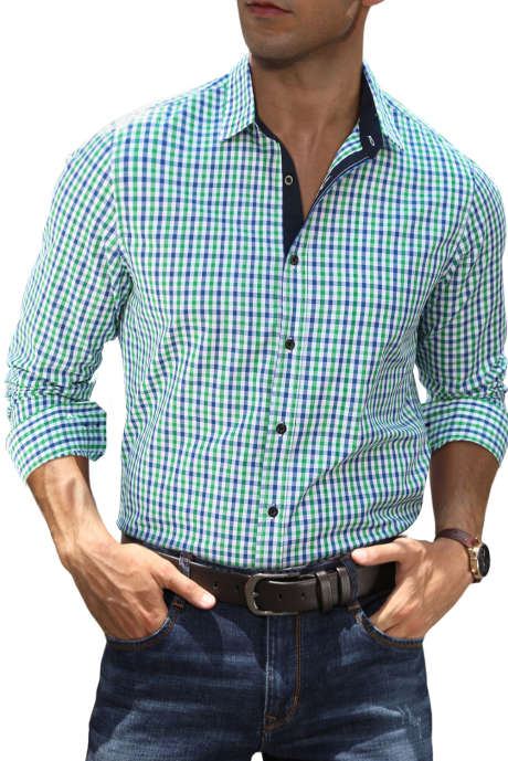 Bright Green JMIERR Men's Button Down Shirts Long Sleeve Wrinkle-Free Cotton Business Dress Plaid Shirt Tops S-XXL