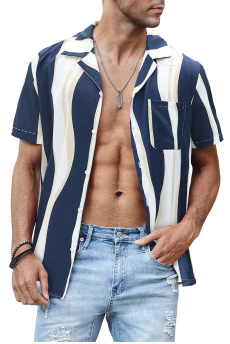Sky Blue JMIERR Mens Hawaiian Shirts Short Sleeve Button Down Stripe Beach Shirts Golf Shirts with Pockets