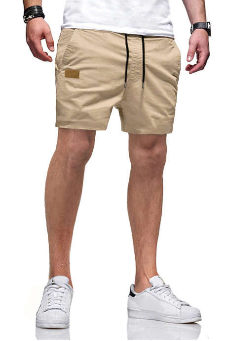 Khaki-2 JMIERR Mens Cargo Shorts - Drawstring Summer Beach Cotton Stretch 4 Inch Shorts With Packet Khaki