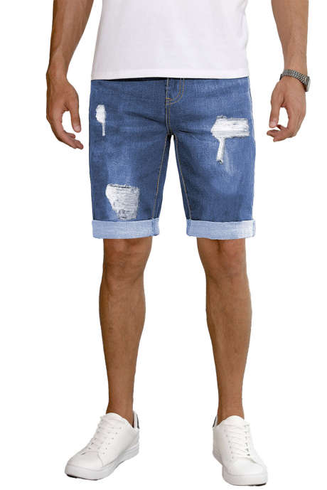 Blue JMIERR Jeans Shorts for men Ripped Stretch Slim Fit Distressed Washed Denim shorts