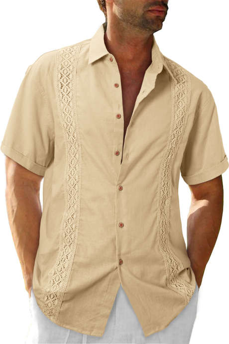 Apricot JMIERR Mens Casual Short Sleeve Button Down Linen Shirts Hawaiian Shirts Beach Golf Shirts Men White