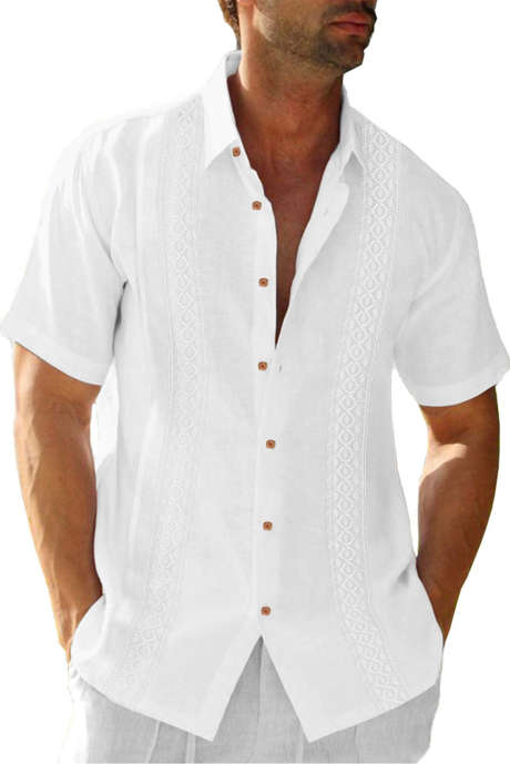JMIERR Mens Casual Short Sleeve Button Down Linen Shirts Hawaiian Shirts Beach Golf Shirts Men White