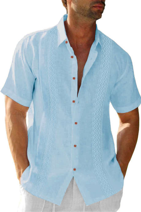 Sky Blue JMIERR Mens Casual Short Sleeve Button Down Linen Shirts Hawaiian Shirts Beach Golf Shirts Men White