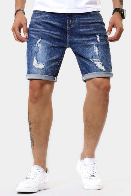 Blue-2 JMIERR Mens Denim Shorts Stretch Slim Fit Distressed Ripped Jeans shorts