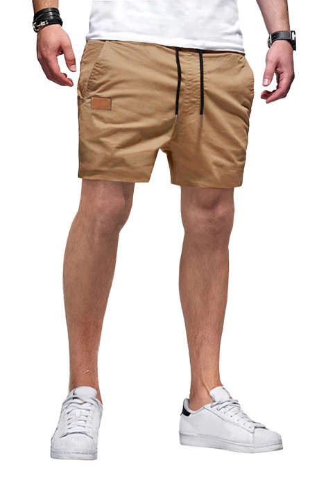 JMIERR Mens Cargo Shorts - Drawstring Summer Beach Cotton Stretch 4 Inch Shorts With Packet Khaki