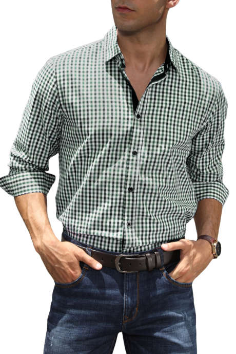 Green JMIERR Men's Button Down Shirts Long Sleeve Wrinkle-Free Cotton Business Dress Plaid Shirt Tops S-XXL