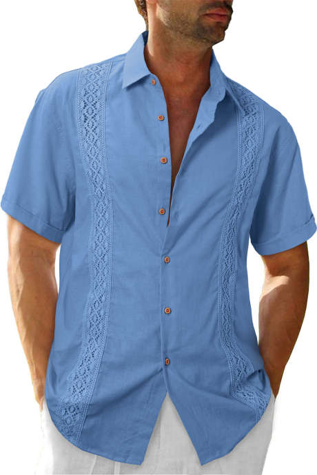 Sky Blue-2 JMIERR Mens Casual Short Sleeve Button Down Linen Shirts Hawaiian Shirts Beach Golf Shirts Men White