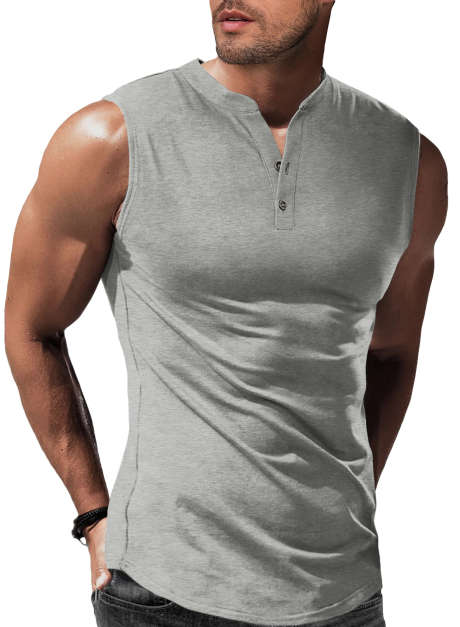 Light Grey JMIERR Mens Muscle Tank Tops Slim Henley Longline Cotton Sleeveless Undershirts T-Shirt Tees with Button