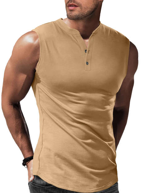 Parchment JMIERR Mens Muscle Tank Tops Slim Henley Longline Cotton Sleeveless Undershirts T-Shirt Tees with Button