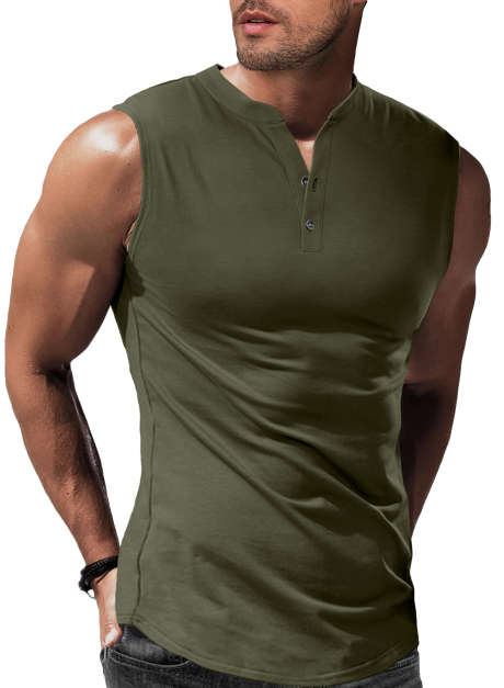Grass Green JMIERR Mens Muscle Tank Tops Slim Henley Longline Cotton Sleeveless Undershirts T-Shirt Tees with Button