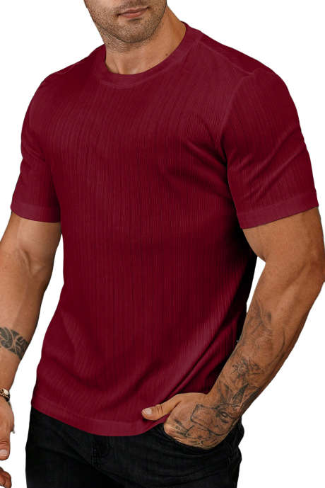 Burgundy JMIERR Mens T Shirts - Short Sleeve Crew Neck Soft Slim Fit Tees Ribbed Plain Classic Under Shirts
