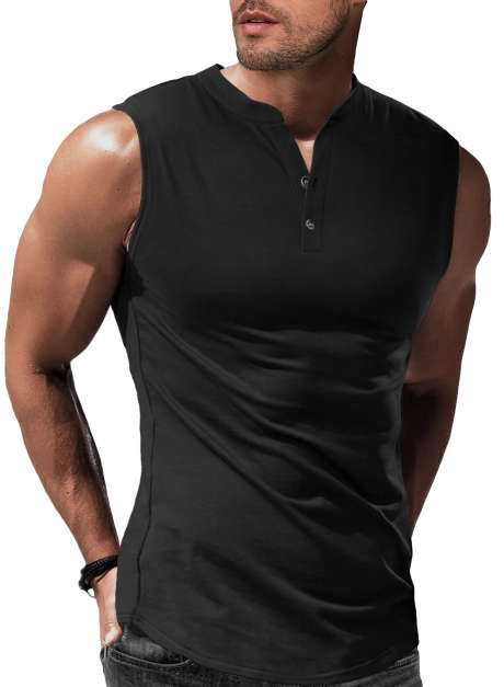 Black JMIERR Mens Muscle Tank Tops Slim Henley Longline Cotton Sleeveless Undershirts T-Shirt Tees with Button
