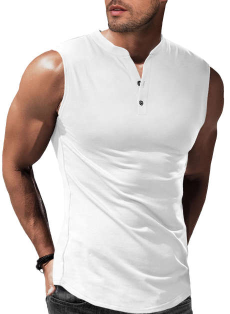 White JMIERR Mens Muscle Tank Tops Slim Henley Longline Cotton Sleeveless Undershirts T-Shirt Tees with Button