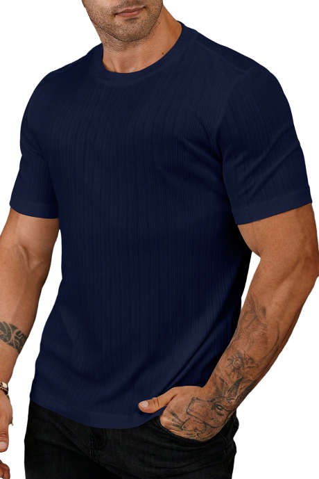 Navy Blue JMIERR Mens T Shirts - Short Sleeve Crew Neck Soft Slim Fit Tees Ribbed Plain Classic Under Shirts