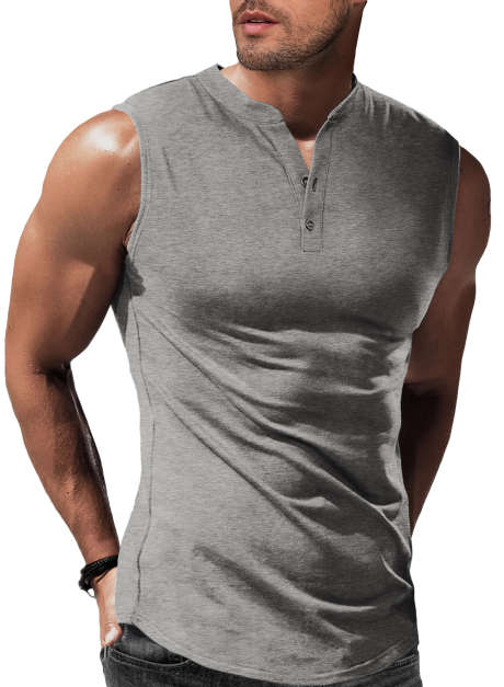 Dark Grey JMIERR Mens Muscle Tank Tops Slim Henley Longline Cotton Sleeveless Undershirts T-Shirt Tees with Button