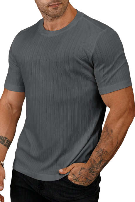 Dark Grey JMIERR Mens T Shirts - Short Sleeve Crew Neck Soft Slim Fit Tees Ribbed Plain Classic Under Shirts