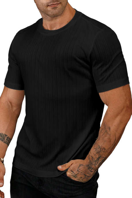 Black JMIERR Mens T Shirts - Short Sleeve Crew Neck Soft Slim Fit Tees Ribbed Plain Classic Under Shirts