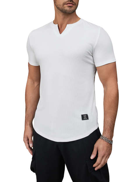 White JMIERR Mens Muscle T Shirts V Neck Longline Gym Workout Athletic Knit Tee UnderShirts